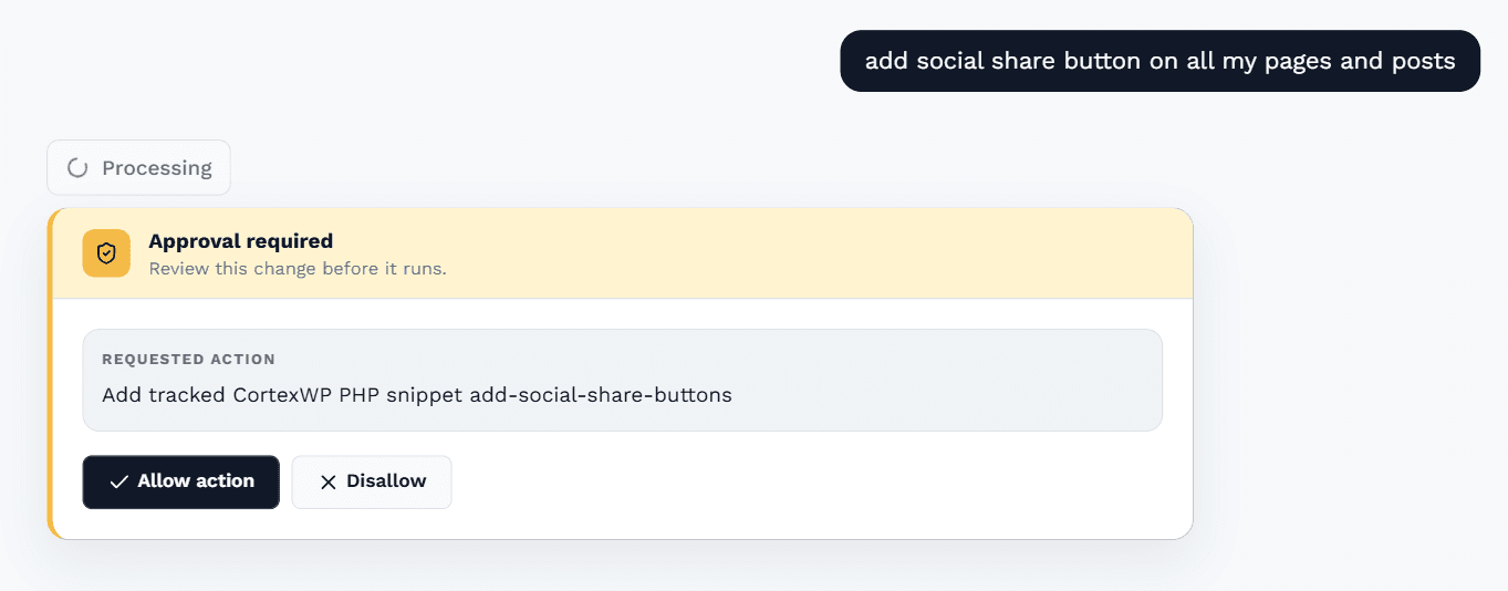 CortexWP AI WordPress dashboard