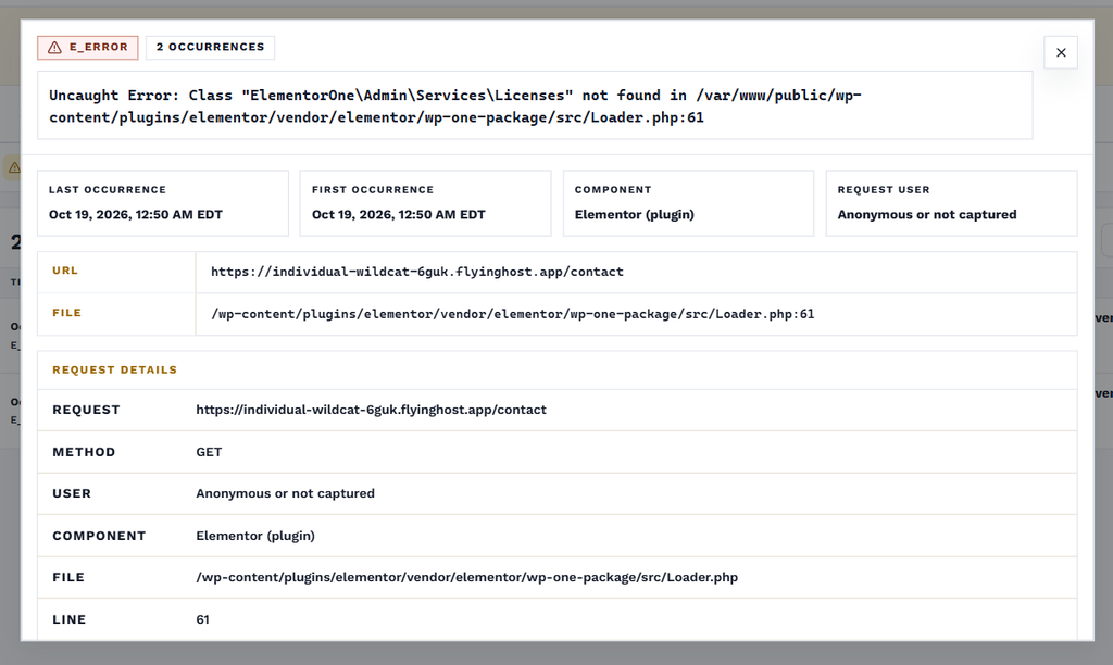 CortexWP PHP error monitoring