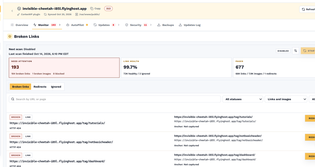 CortexWP Broken Link checker