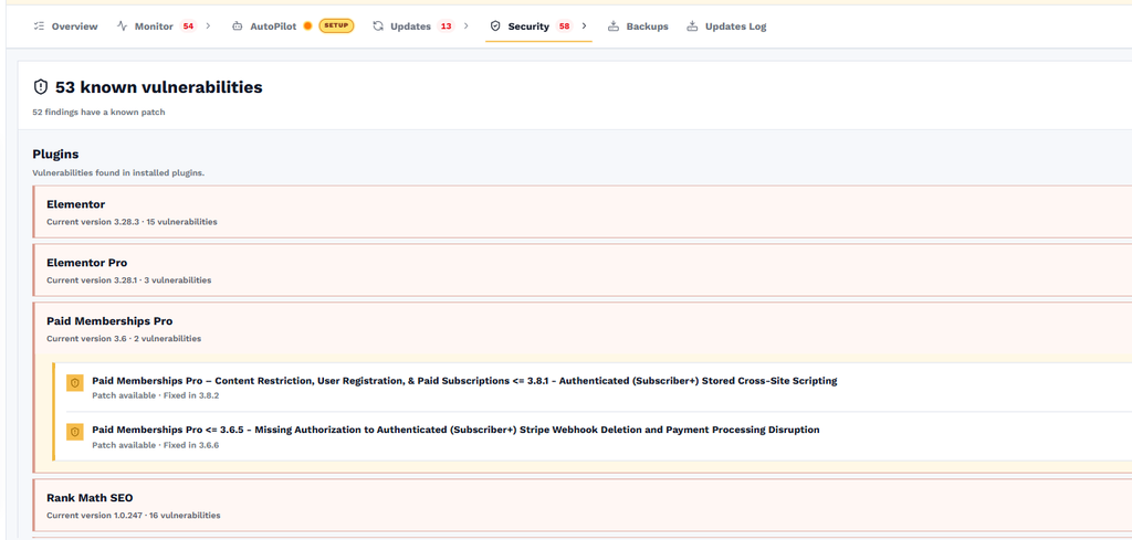 CortexWP Vulnerability Monitoring